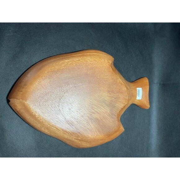 Large Fish Salad Plate Brown Wood Organic 4 Compartment Bowl Plate Dinnerware - Picture 4 of 4